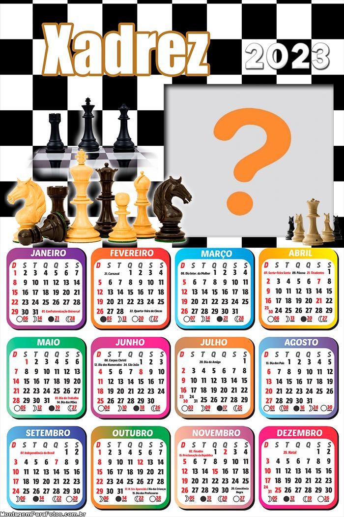 Calendário 2023 Tema Jogo de Xadrez para Emoldurar Foto