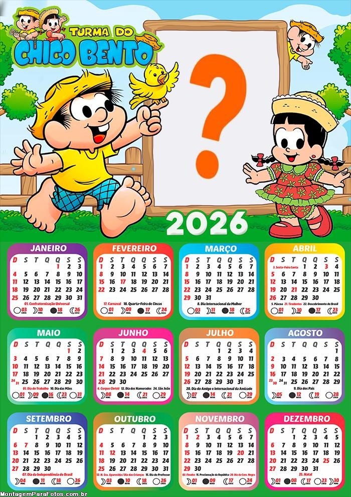 Calendário 2026 Chico Bento e Rosinha Criar Montagem