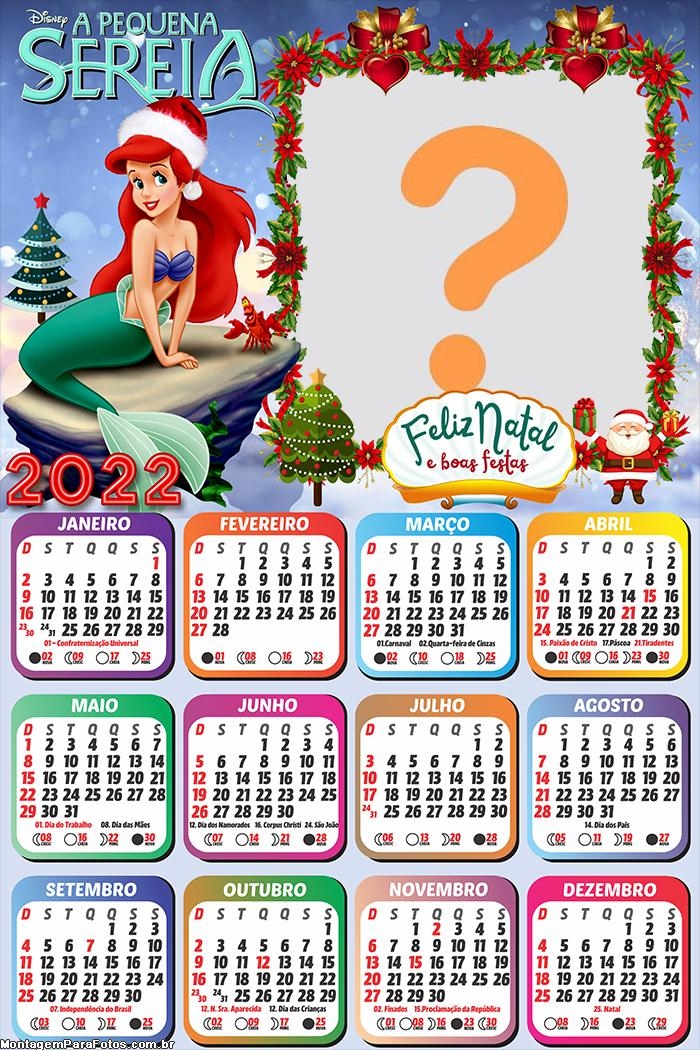 CalendÃ¡rio 2022 Feliz Natal A Pequena Sereia Foto Moldura GrÃ¡tis