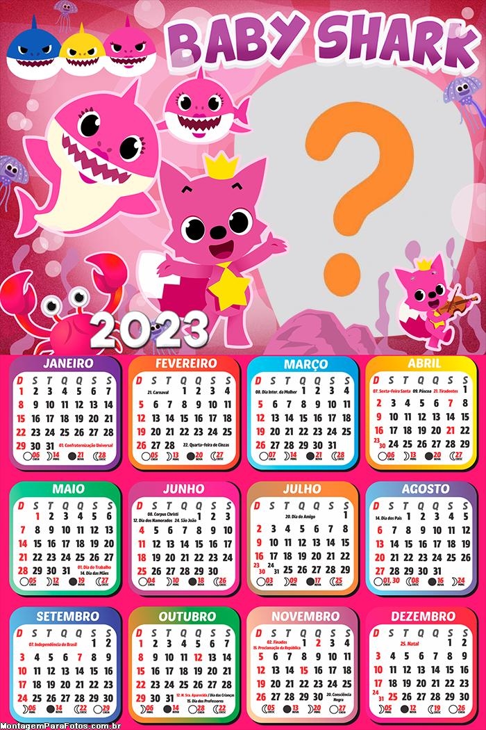 Calendário 2023 Baby Shark para Meninas Colar Imagem