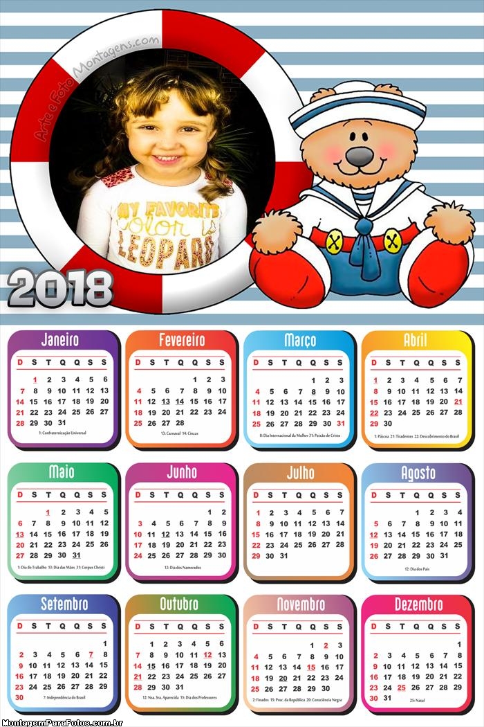 Calendário 2018 Urso Marinheiro