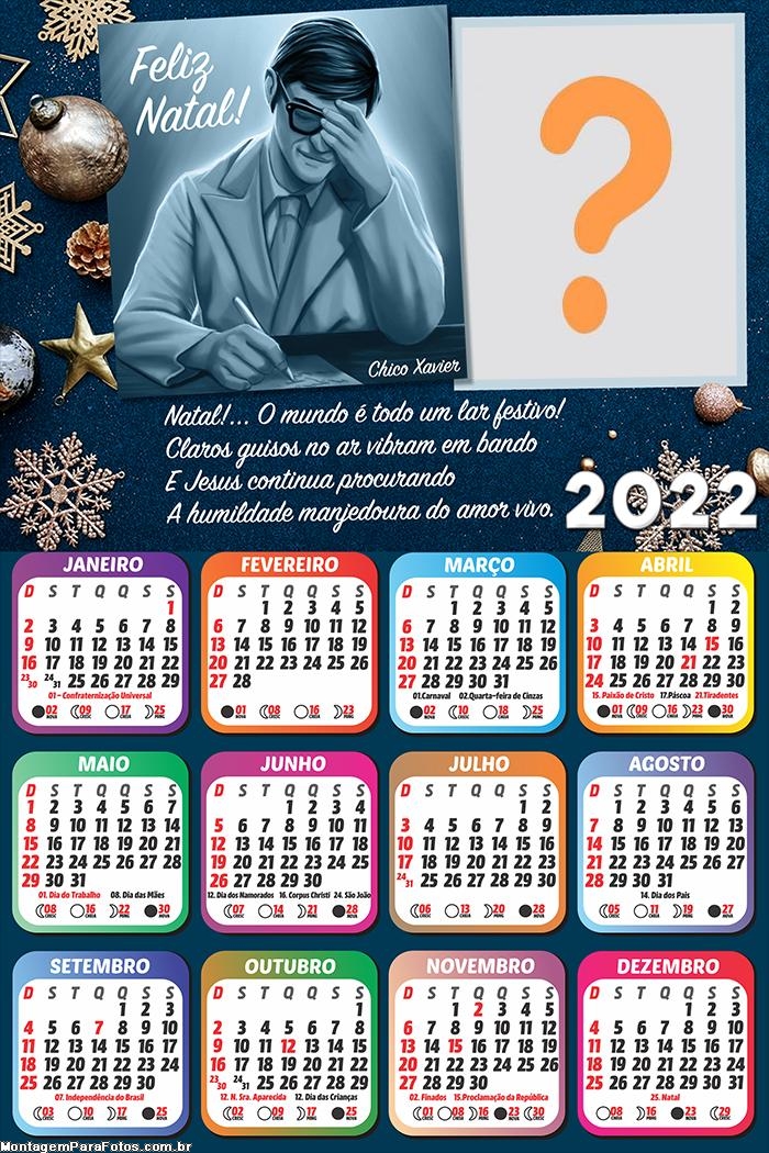 Calendário 2022 Natal Chico Xavier Emoldurar Foto Online