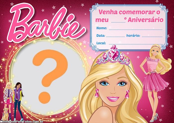 Convite Barbie Grátis para Editar