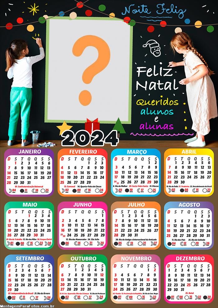 Calendário 2024 Feliz Natal Queridos Alunos e Alunas Gratuito Online