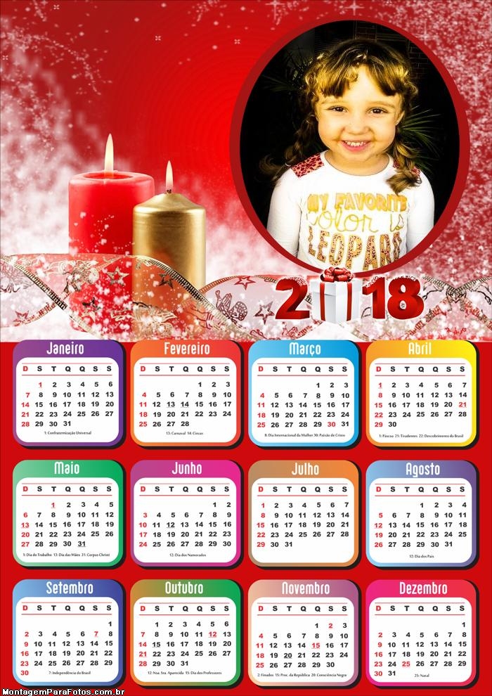 Calendário 2018 Personalizado Velas