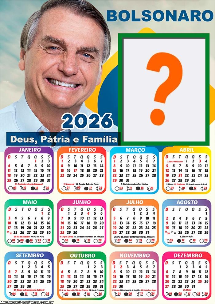 Calendário 2026 Bolsonaro Colagem Online