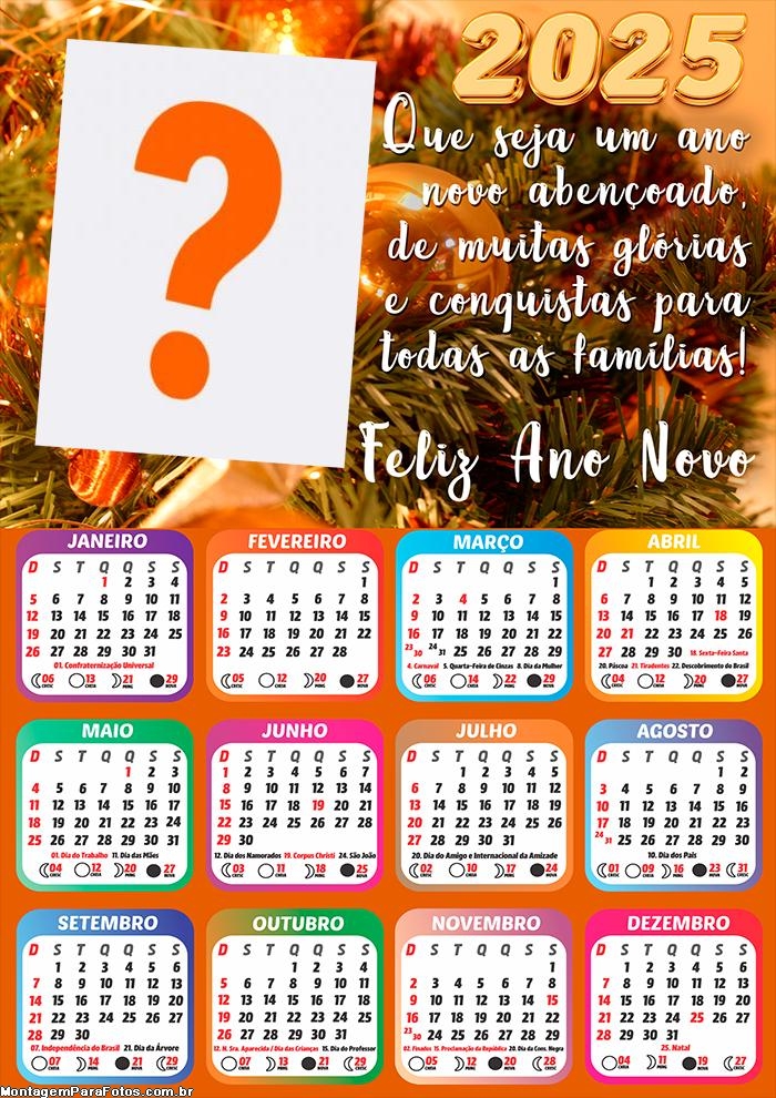Calendário 2025 Feliz Ano Novo Abençoado Montagem de Foto