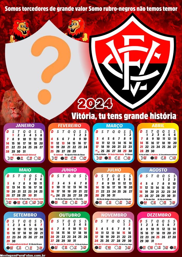 CalendÃ¡rio 2024 VitÃ³ria Time de Futebol Montagem Gratuita