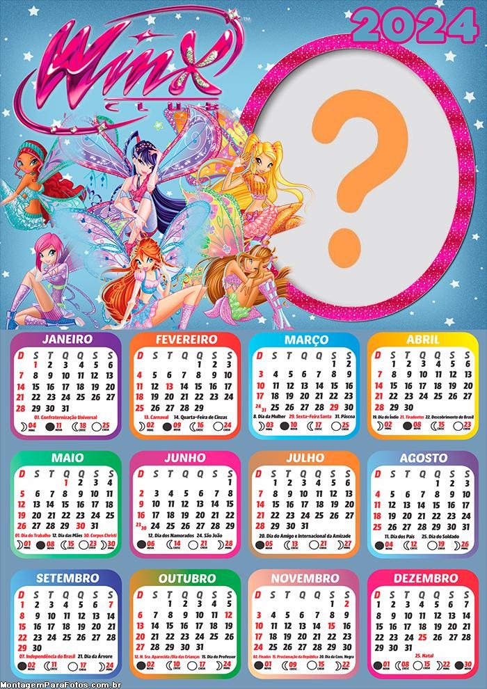 Calendário 2024 Winx Club Montar Grátis Online