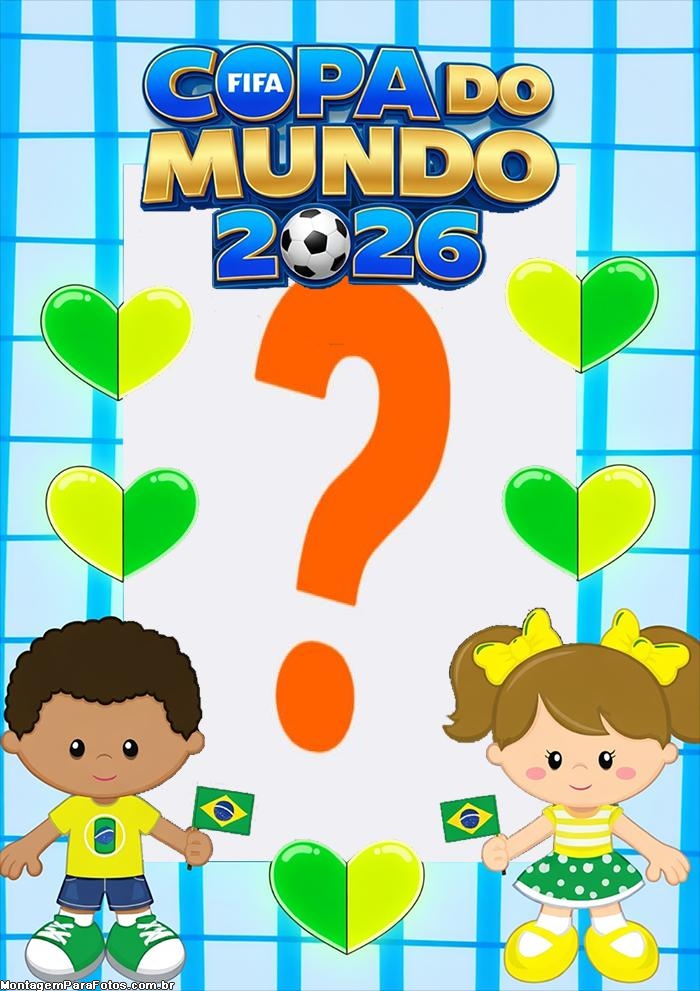 Colagem de foto Copa do Mundo 2026 Crianças Torcida