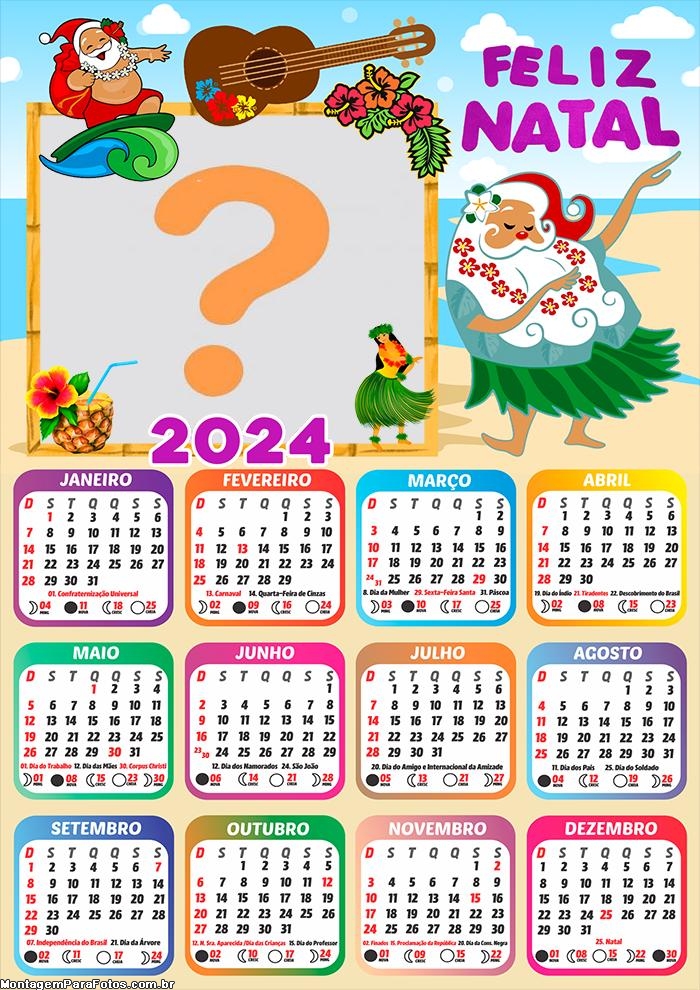 Calendário 2024 Papai Noel Havaiano com Foto