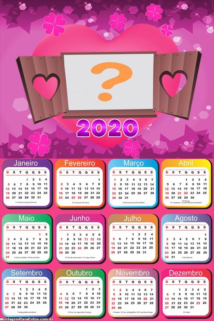Calendário 2020 Romântico para Namorados