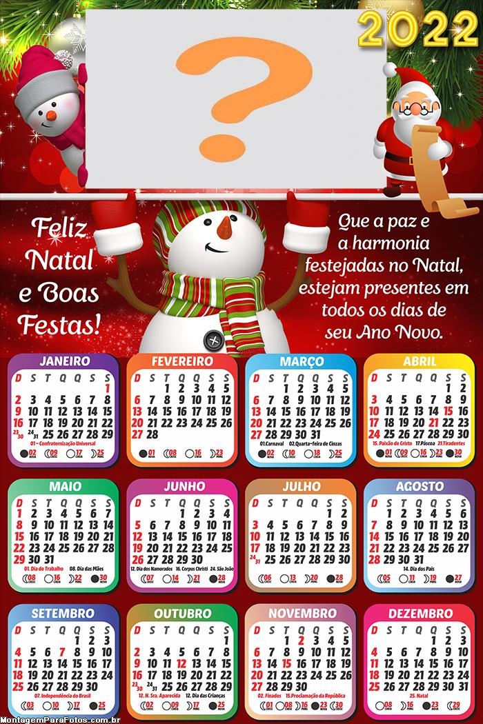 Calendário 2022 Feliz Natal e Boas Festas para Imprimir