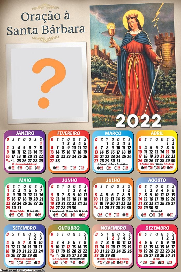 Calendário 2022 Santa Bárbara Fazer Montagem Grátis