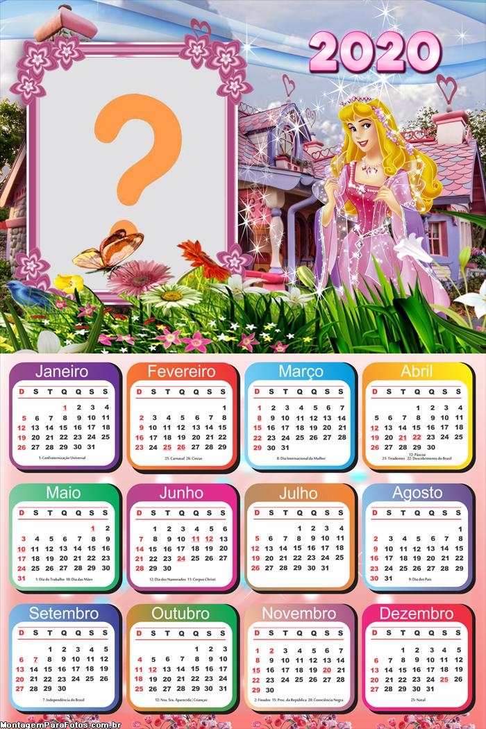 Calendário 2020 da Aurora Princesa Disney