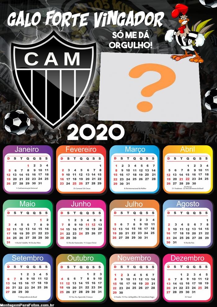 Calendário 2020 do Atlético Mineiro Foto Montagem
