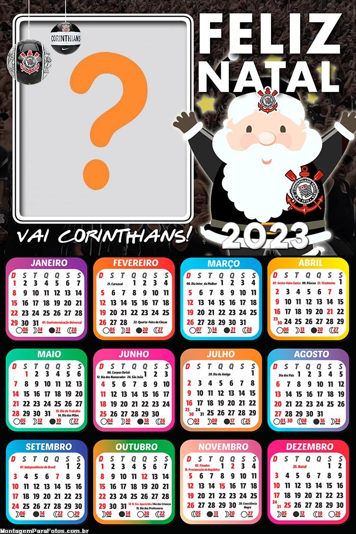Calendário 2023 Papai Noel Corinthiano Moldura Digital
