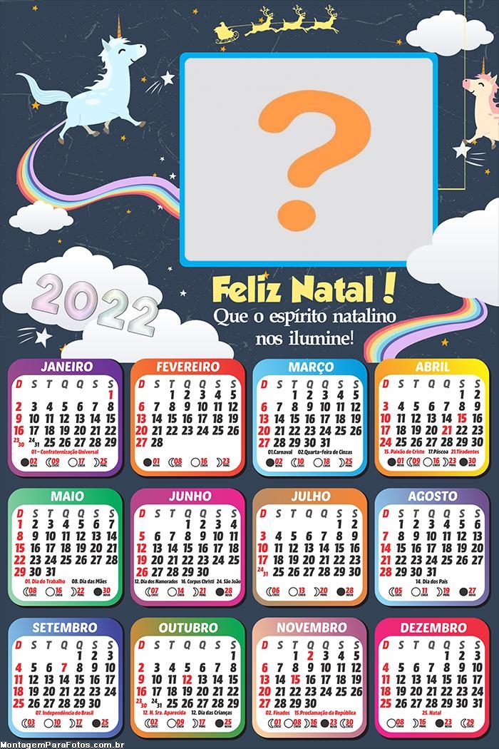 Calendário 2022 Unicórnio Natal Montagem