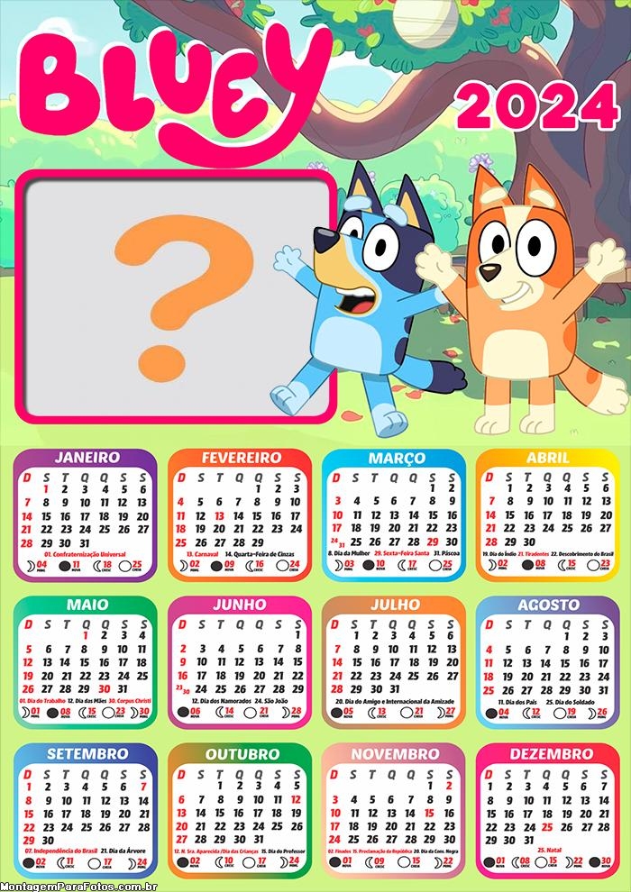 Calendário 2024 Bluey Foto Montagem Online