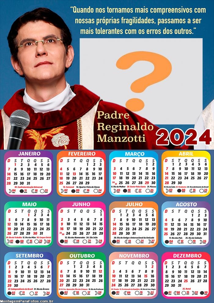 Mensagem Foto Montagem Calendário 2024 Padre Reginaldo Manzotti