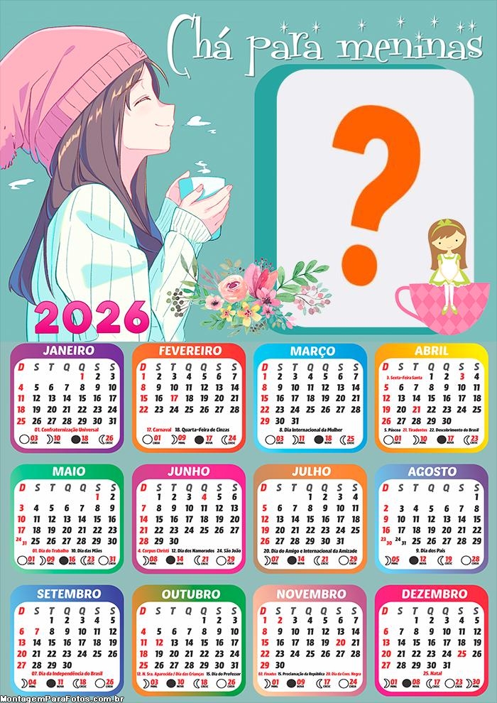 Foto Calendário 2026 Chá para Meninas Grátis