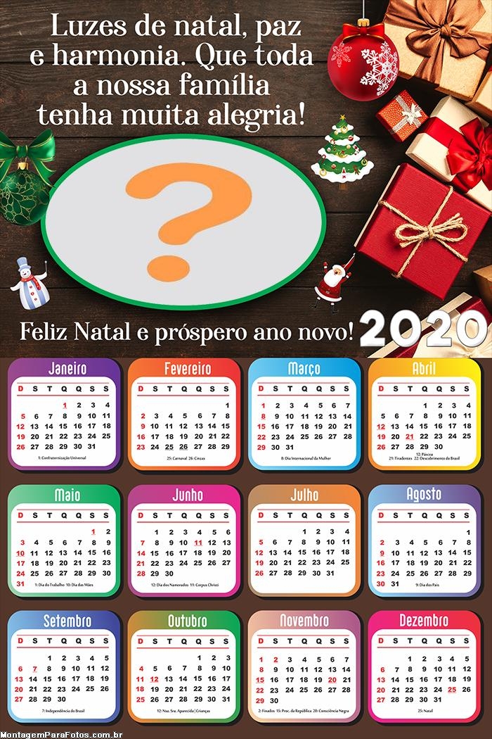 Calendário 2020 Luzes de Natal Paz e Harmonia