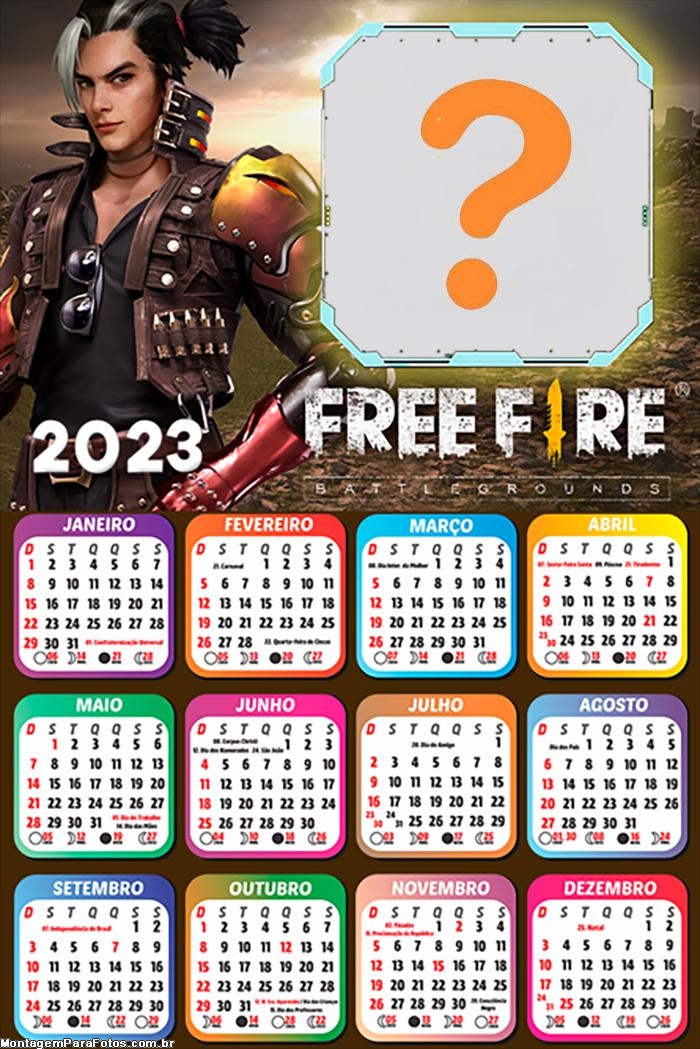 Calendário 2023 Free Fire Battlegrounds Virtual Grátis