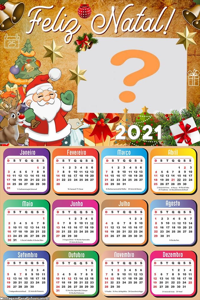 Calendário 2021 Imprimir com Foto de Natal