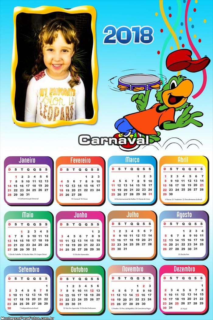 Calendário 2018 Papagaio Carioca Carnaval