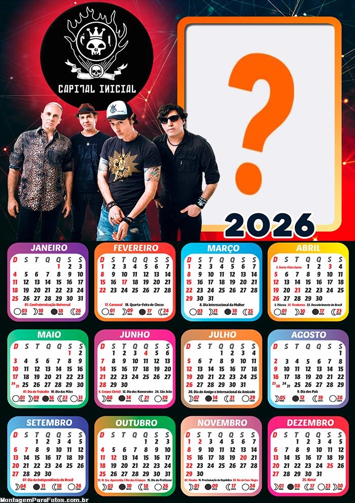 Calendário 2026 Capital Inicial Criar Montagem