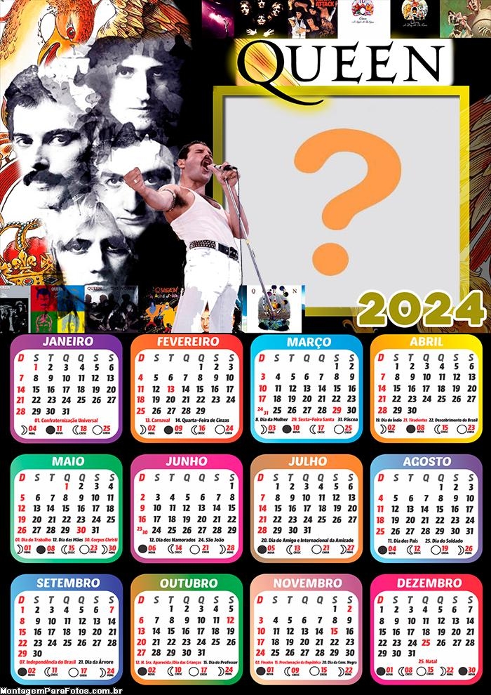 Calendário 2024 Queen para Foto Colagem Grátis