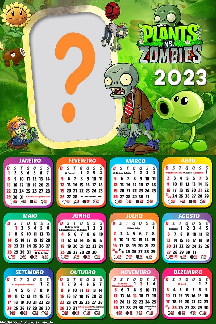 Calendário 2023 Foto Colagem Plants Vs Zombies