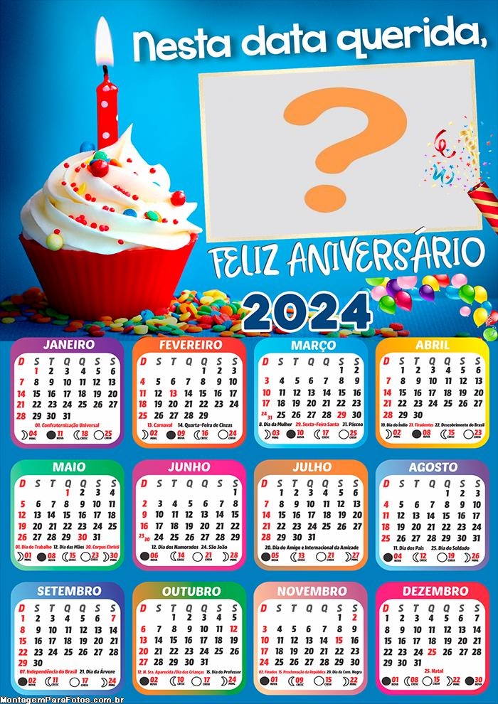 Calendário 2024 Feliz Aniversário Montagem de Foto Online