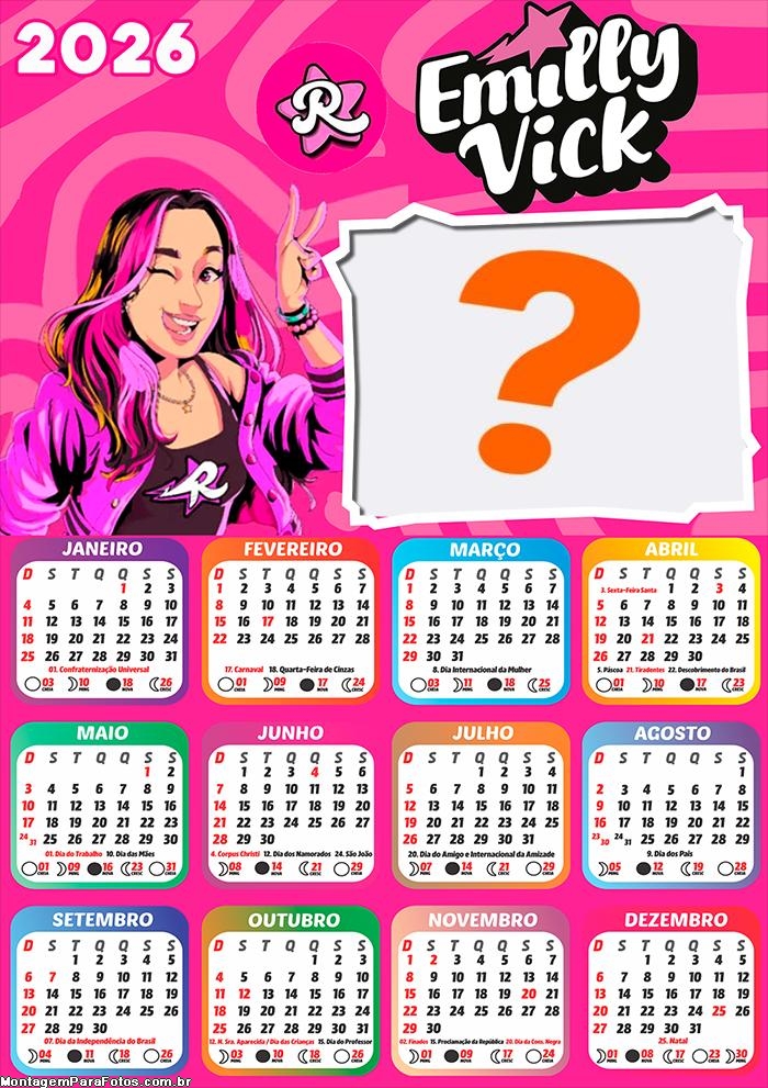 Calendário 2026 Emilly Vick Colagem Grátis
