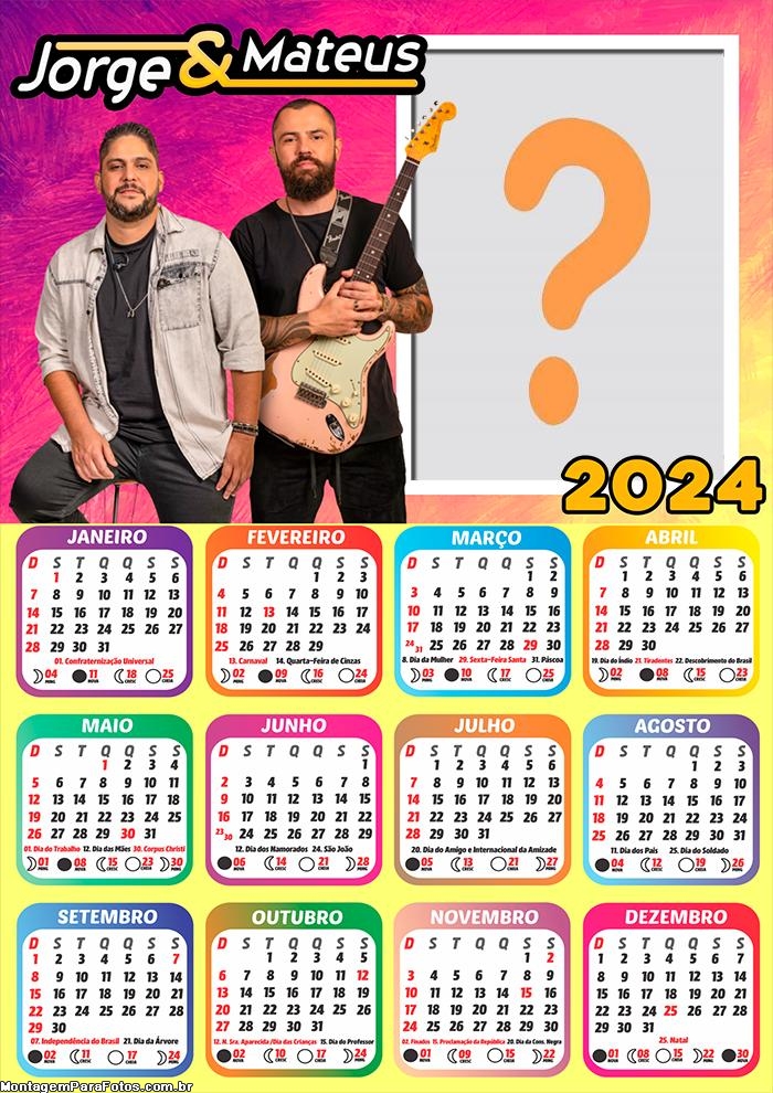 Calendário 2024 Jorge e Mateus Colar Imagem