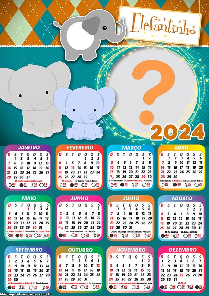 Infantil Foto Montagem Calendário 2024 Elefantinho