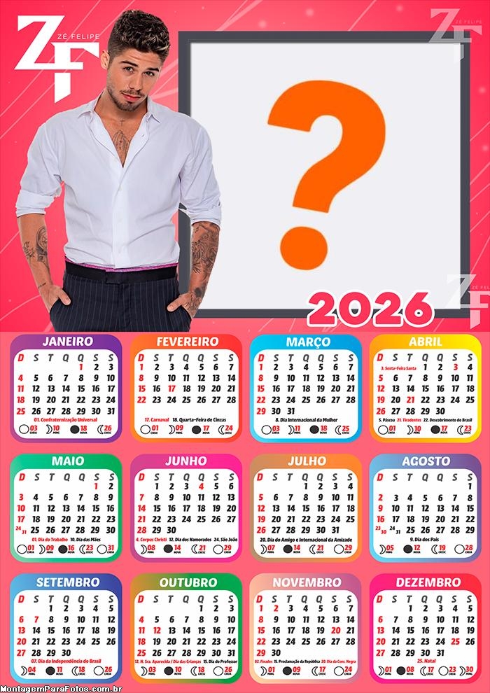 Calendário 2026 Zé Felipe Emoldurar Foto Online