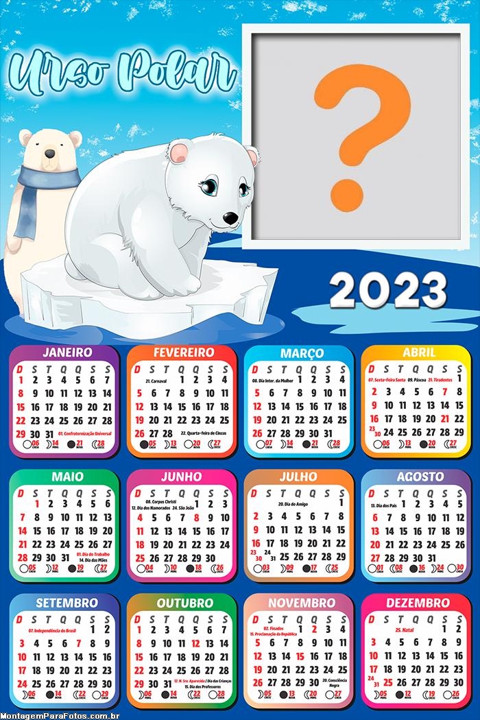 Calendário 2023 Urso Polar Fazer Montagem de Fotos