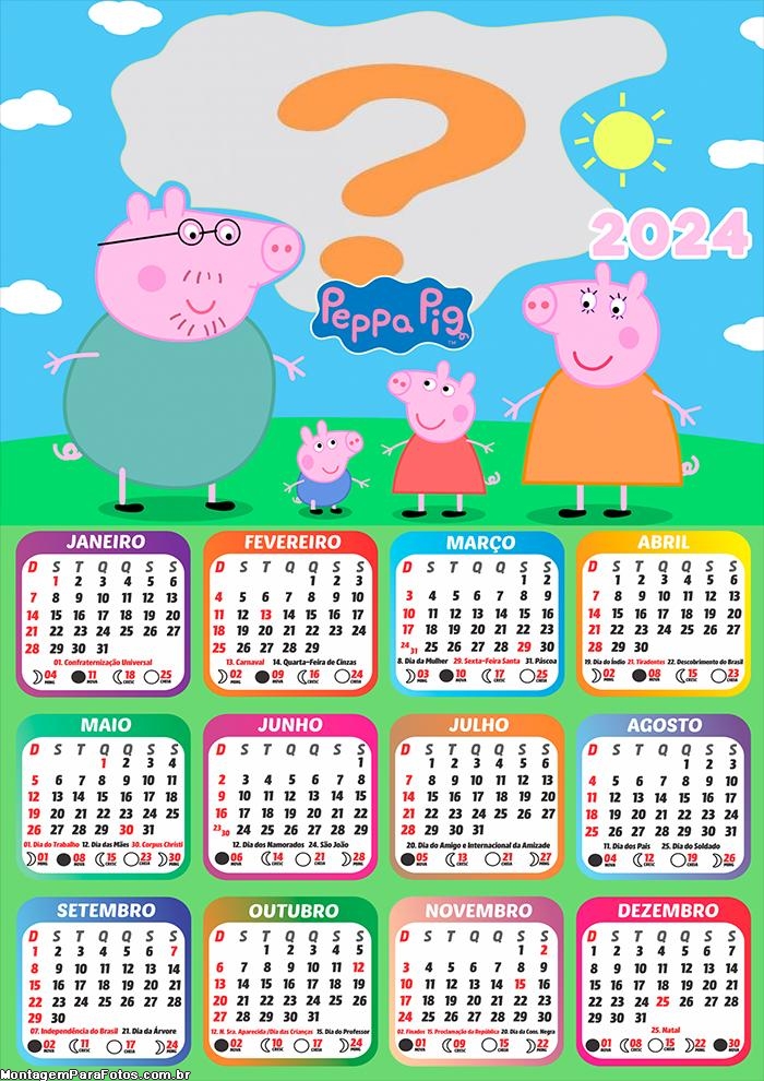 Calendário 2024 Peppa Pig Família Fazer Online Montagem