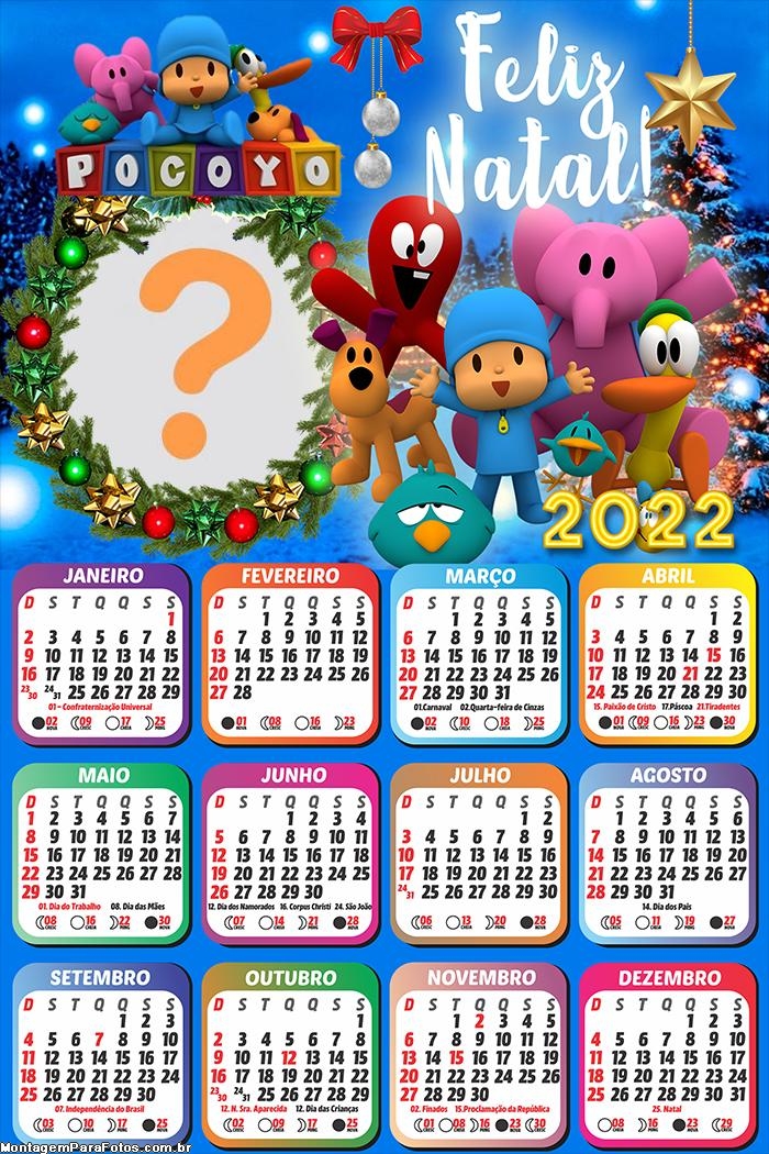 Calendário 2022 Natal Pocoyo Editar Grátis