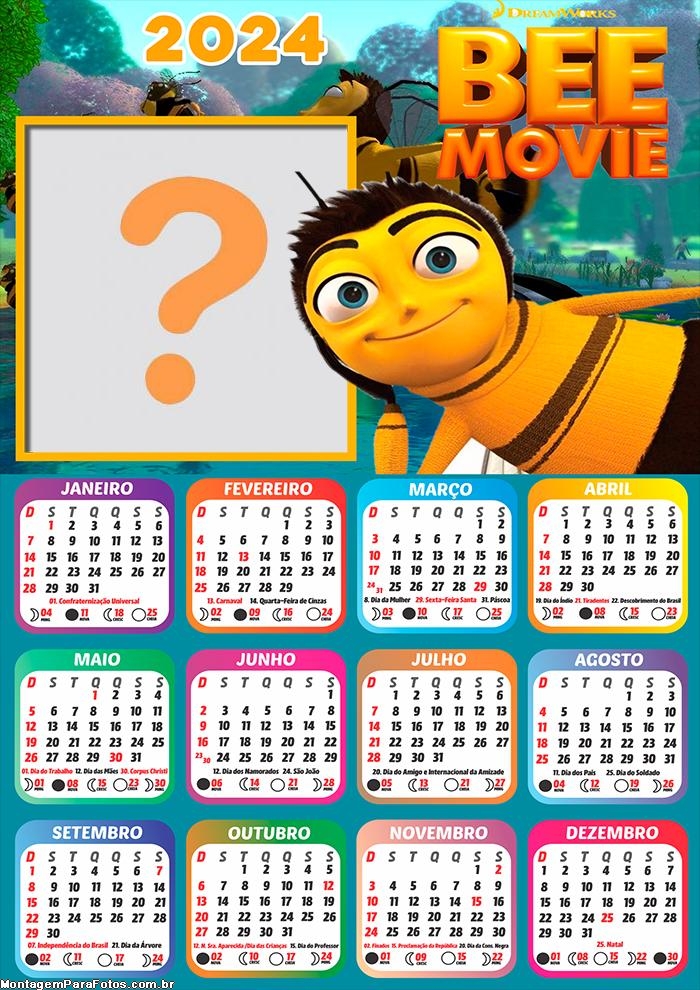 Calendário 2024 Bee Movie Fazer Colagem Grátis