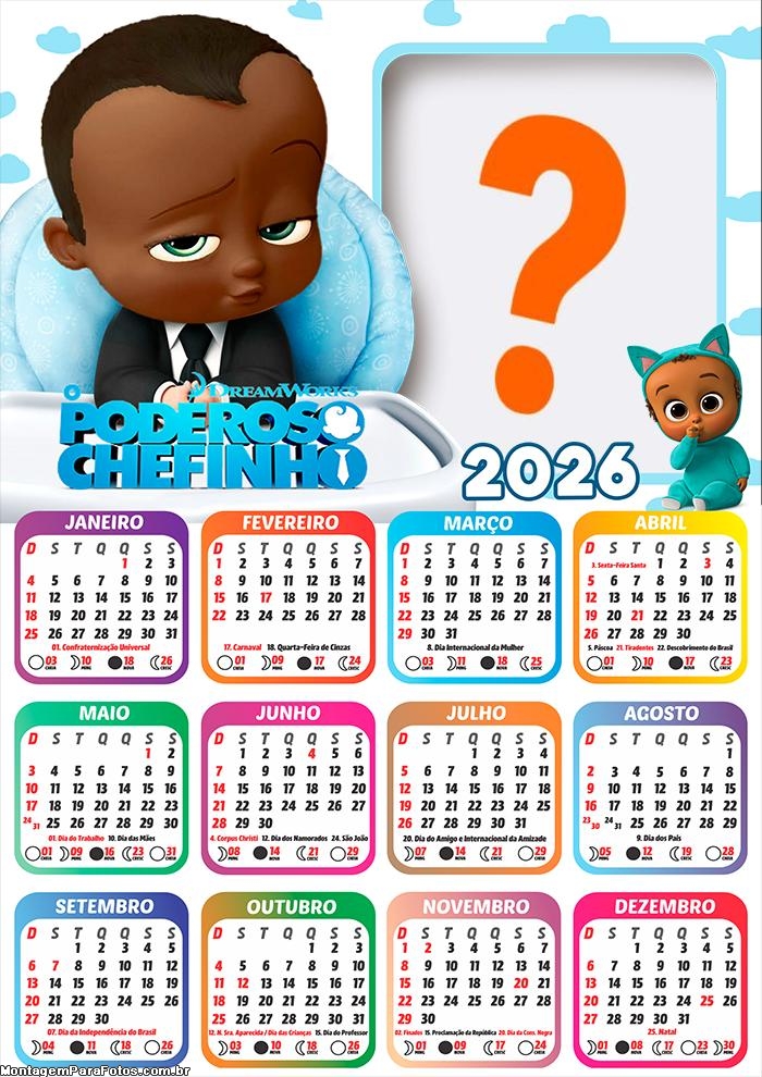 Calendário 2026 Poderoso Chefinho Moreno Emoldurar Foto Online