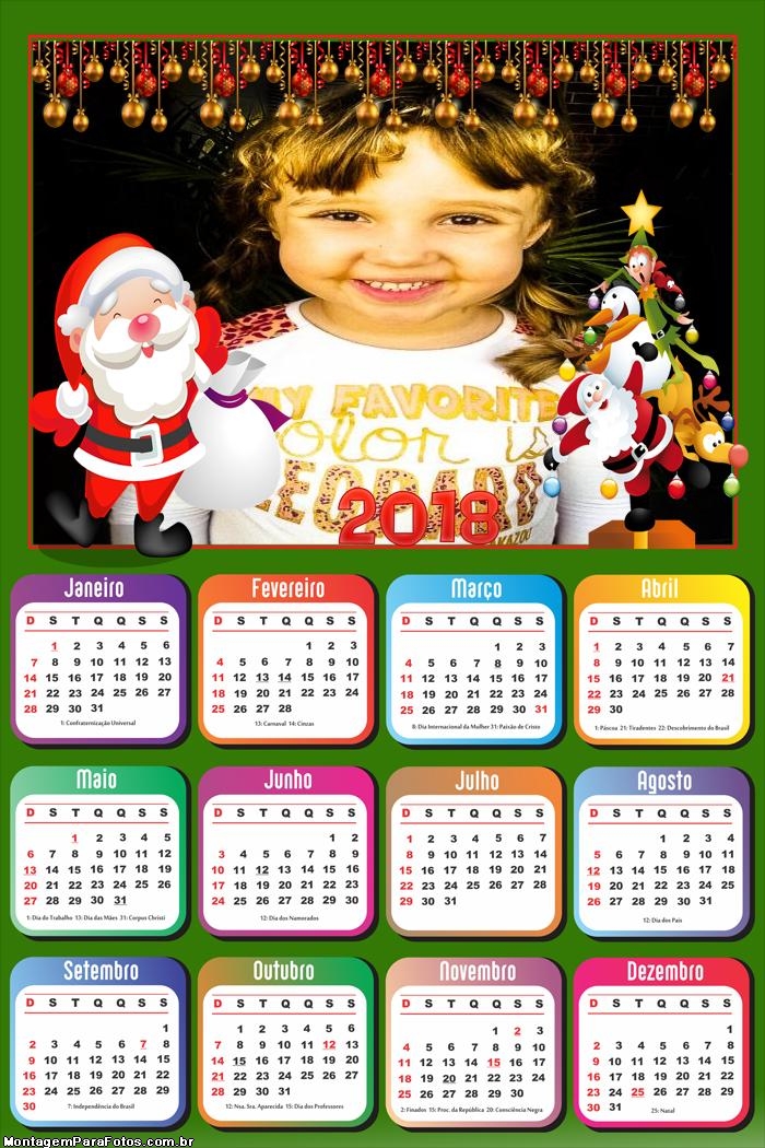 Calendário 2018 Bom Velhinho Papai Noel