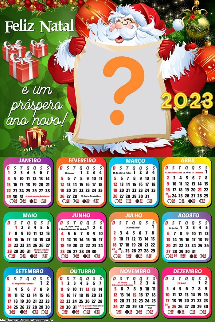 Calendário 2023 Papai Noel Feliz Fundo Transparente