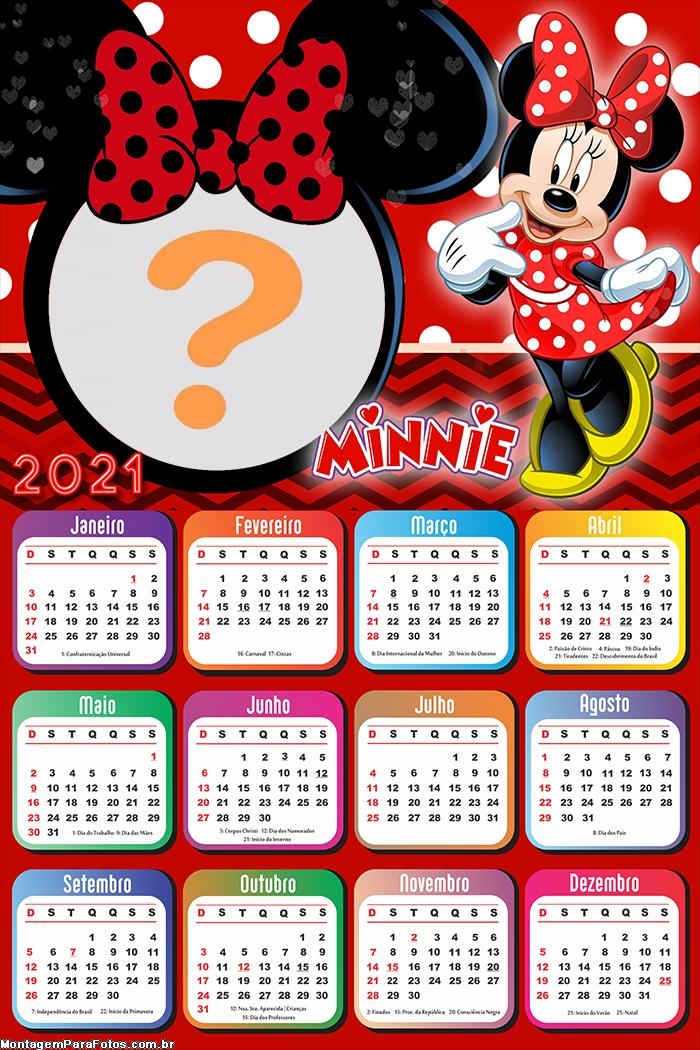 Calendário 2021 Minnie com Vestido Vermelho