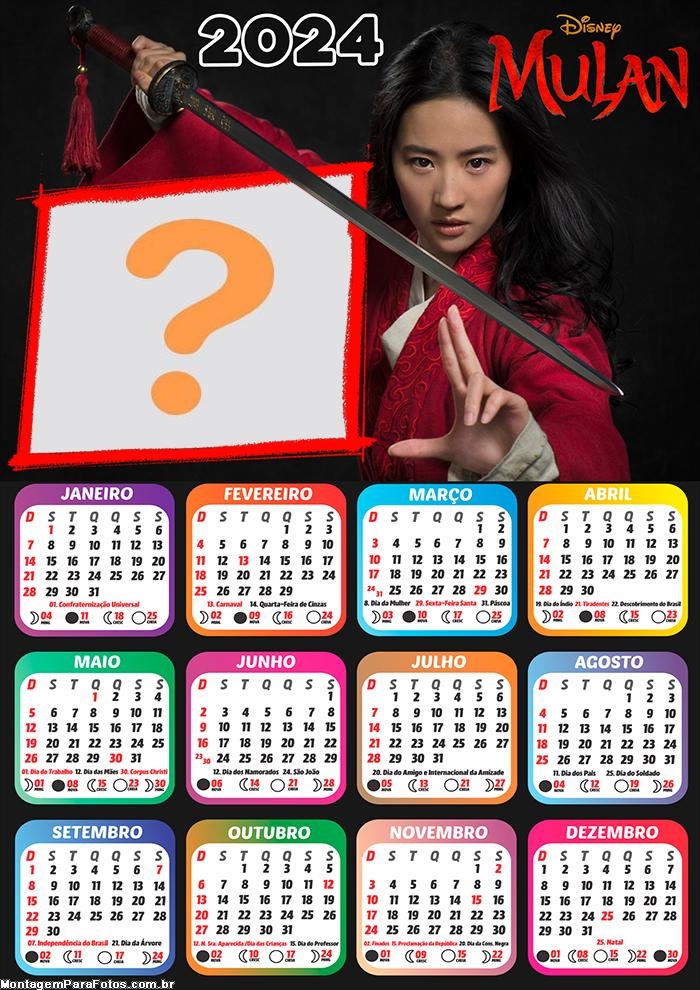 Editar Moldura Grátis Calendário 2024 Mulan