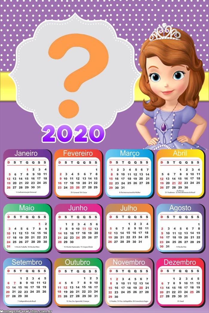 Calendário 2020 Montar Foto Online Princesa Sofia