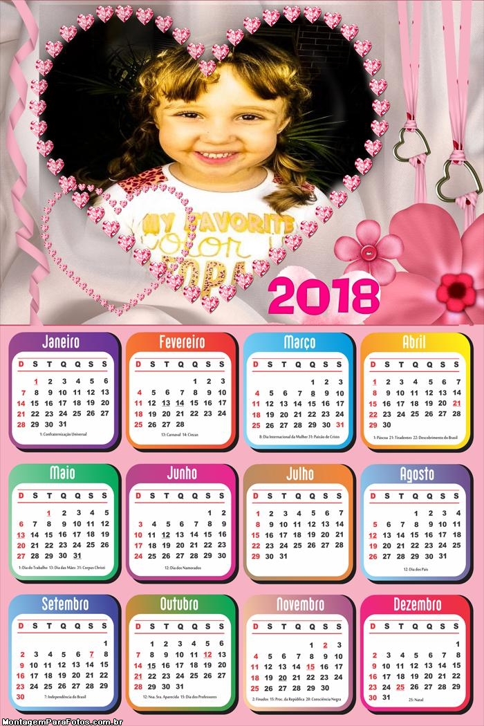 Calendário 2018 para Românticos
