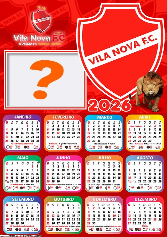 Calendário 2026 Vila Nova Foto Montagem