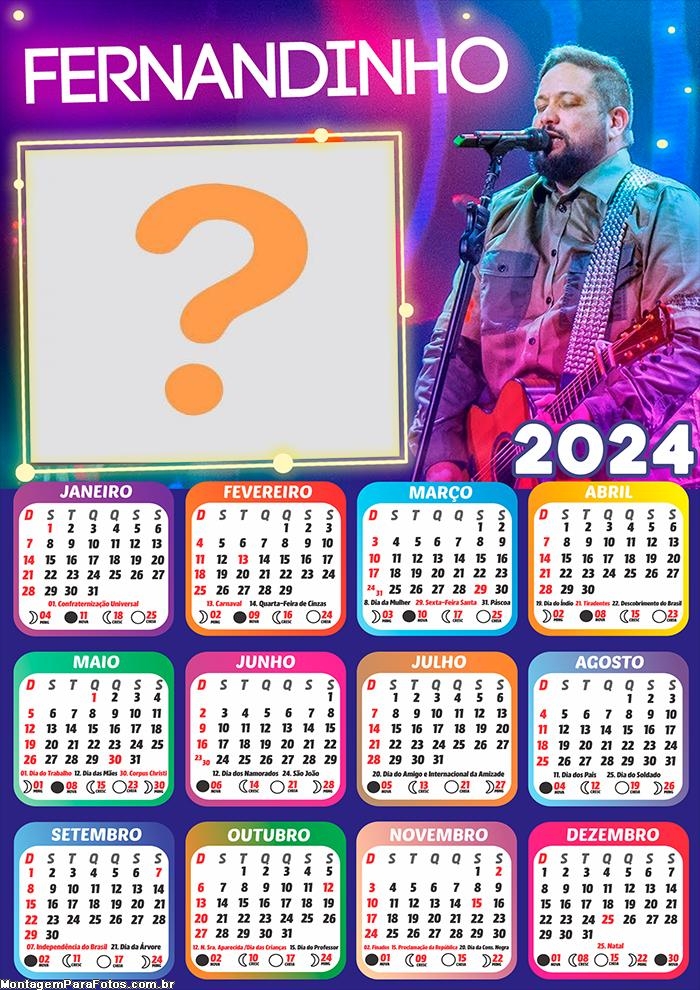 Calendário 2024 Colagem de Imagem Fernandinho Cantor